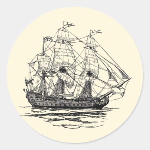 Vintage Pirates Galleon Sketch of a 74 Gun Ship Classic Round Sticker