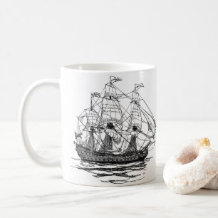 Vintage Pirates Galleon, Sketch of a 74 Gun Ship Coffee Mug