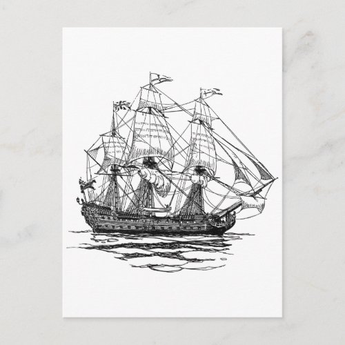 Vintage Pirates Galleon Sketch of a 74 Gun Ship Postcard