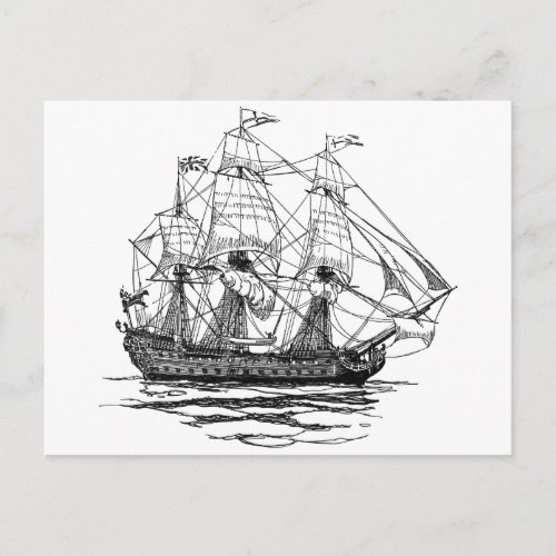 Vintage Pirates Galleon Sketch of a 74 Gun Ship Postcard