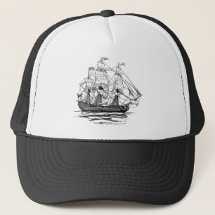 Vintage Pirates Galleon, Sketch of a 74 Gun Ship Trucker Hat