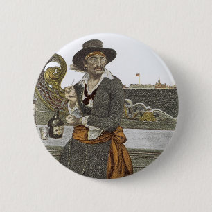 Vintage Pirates, Kidd on Deck of Adventure Galley Button