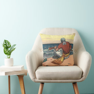 Vintage Pirates, Marooned on a Deserted Island Throw Pillow