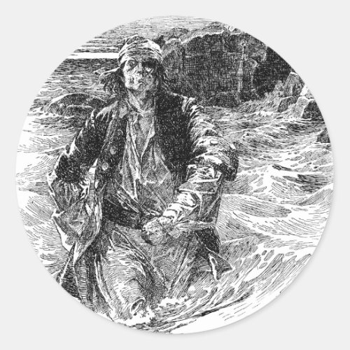 Vintage Pirates Sir Henry Morgan in the Ocean Classic Round Sticker