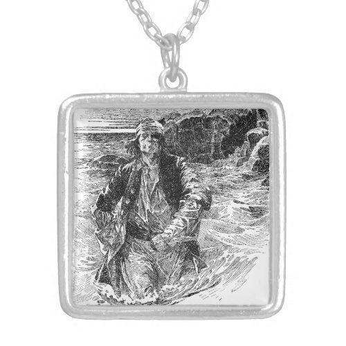 Vintage Pirates Sir Henry Morgan in the Ocean Silver Plated Necklace