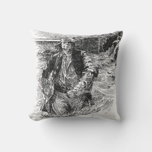 Vintage Pirates Sir Henry Morgan in the Ocean Throw Pillow