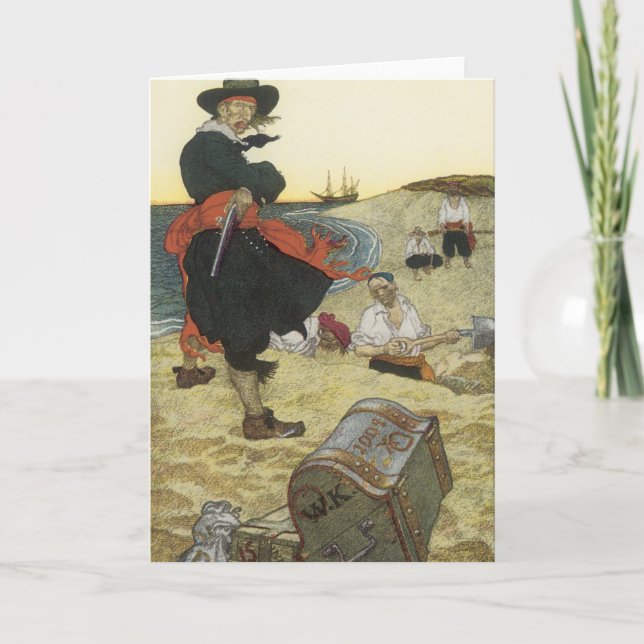 Vintage Pirates, William Kidd Burying Treasure Card (Front)