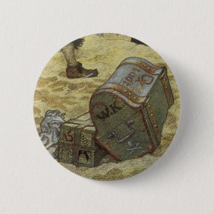 Vintage Pirates, William Kidd Burying Treasure Pinback Button