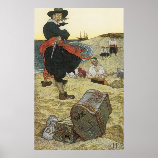 Vintage Pirates, William Kidd Burying Treasure Poster | Zazzle.com