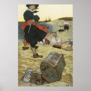 Vintage Pirates, William Kidd Burying Treasure Poster