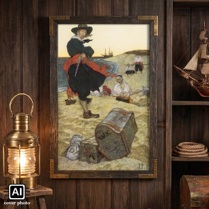 Vintage Pirates, William Kidd Burying Treasure Poster