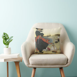 Vintage Pirates, William Kidd Burying Treasure Throw Pillow