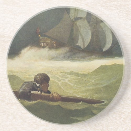 Vintage Pirates Wreck of the Covenant by NC Wyeth Drink Coaster