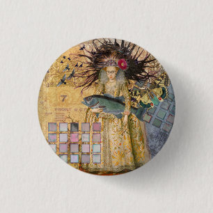 Vintage Pisces Fish Woman Gothic Classic Button