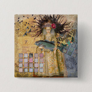 Vintage Pisces Fish Woman Gothic Classic Button