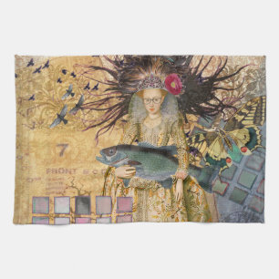 Vintage Pisces Fish Woman Gothic Classic Kitchen Towel