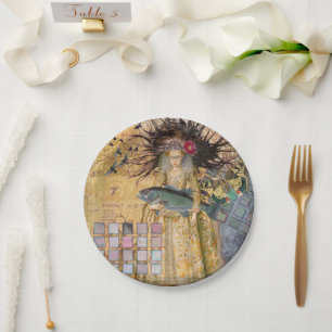 Vintage Pisces Fish Woman Gothic Classic Paper Plates