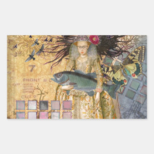 Vintage Pisces Fish Woman Gothic Classic  Rectangular Sticker