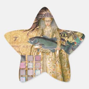 Vintage Pisces Fish Woman Gothic Classic  Star Sticker