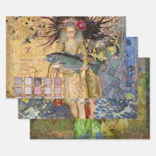 Vintage Pisces Fish Woman Gothic Classic Wrapping Paper Sheets