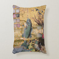 Whimsical Pisces Woman Renaissance fishing Gothic Throw Pillow by