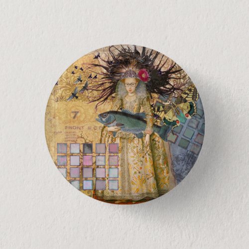 Vintage Pisces Woman Gothic Classic  Button