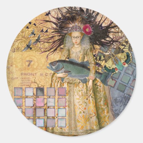 Vintage Pisces Woman Gothic Classic  Classic Round Sticker