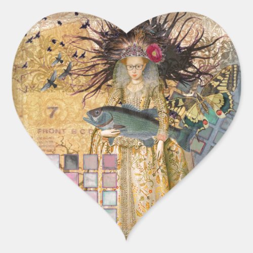 Vintage Pisces Woman Gothic Classic  Heart Sticker