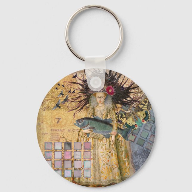 Vintage Pisces Woman Gothic Classic  Keychain (Front)
