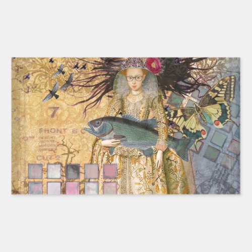 Vintage Pisces Woman Gothic Classic  Rectangular Sticker