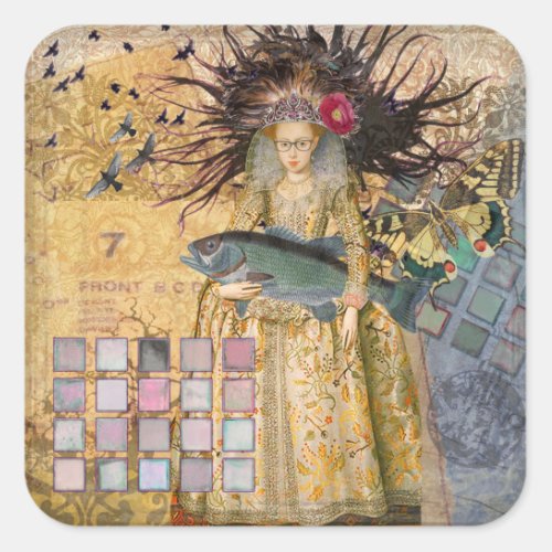 Vintage Pisces Woman Gothic Classic  Square Sticker