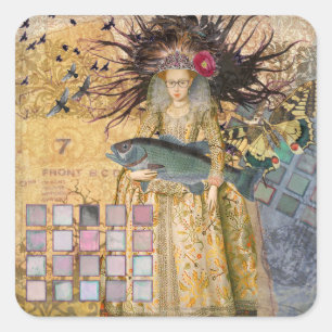 Vintage Pisces Woman Gothic Classic Square Sticker