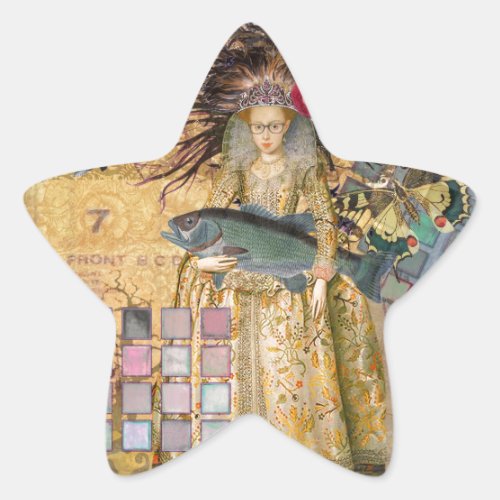 Vintage Pisces Woman Gothic Classic  Star Sticker