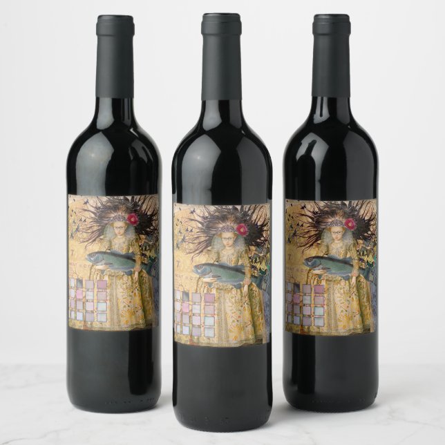 Vintage Pisces Woman Gothic Classic  Wine Label (Bottles)