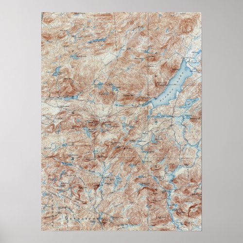 Vintage Piseco Lake New York Topographical Map Poster