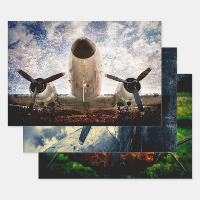 Vintage Piston Engine Aircrafts And Propellers Art Wrapping Paper Sheets (Set)