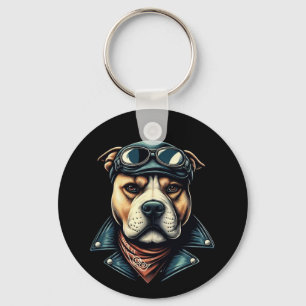 Vintage Pitbull Biker Keychain