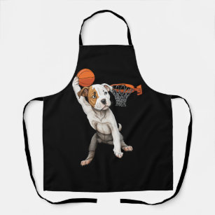 Vintage Pitbull Dog Playing Basketball Dog Sports  Apron