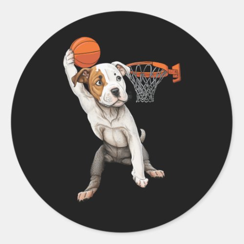 Vintage Pitbull Dog Playing Basketball Dog Sports  Classic Round Sticker