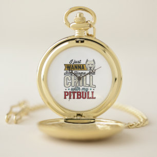 Vintage Pitbull Stay Home And Chill Dog Lover Desi Pocket Watch