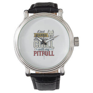 Vintage Pitbull Stay Home And Chill Dog Lover Desi Watch