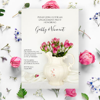 Vintage Pitcher and Pink Roses Engagement Party Invitation