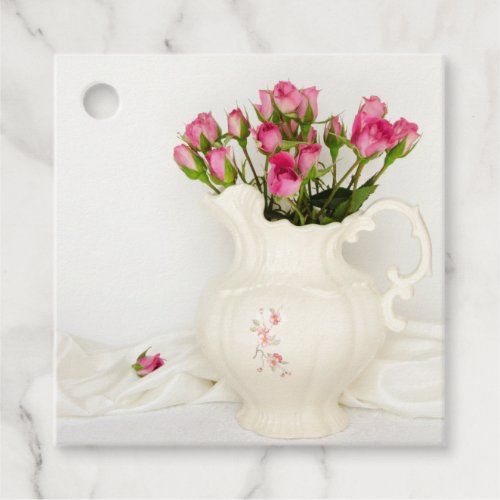 Vintage Pitcher and Pink Roses Wedding Favor Tags