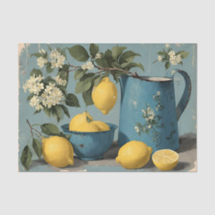 vintage pitcher, lemons and lilacs tissue paper
