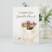 Vintage Pitcher Pink Roses Wedding Thank You Note (Standing Front)