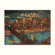 Vintage Pittsburgh By Moonlight Postcard