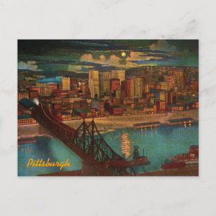 Vintage Pittsburgh By Moonlight Postcard