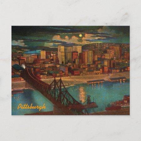 Vintage Pittsburgh By Moonlight Postcard