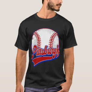 Vintage Pittsburgh Cityscape Baseball Player and T-Shirt