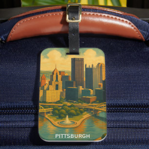 Vintage Pittsburgh Pennsylvania Skyline Luggage Tag